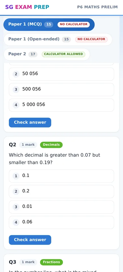A P6 Maths MCQ question with a rate table, shown with its topic tag and mark value.